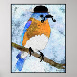 Oliver Bluebird with mustache, bowler Poster posters