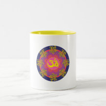 Om Mandala Blue Border Mugs