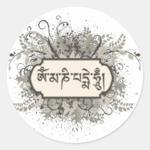 Om Mani Padme Hum Floral Round Stickers
