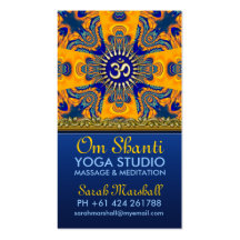 Om Shanti Yoga Orange Blue Business Cards