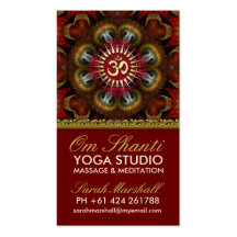 Om Shanti Yoga Red Gold Business Cards
