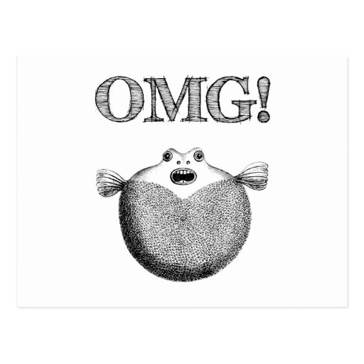 OMG! Cute & Funny Blowfish Illustration Postcard