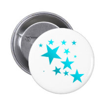 OMG STARS!!! TURQ/WHT PINBACK BUTTONS