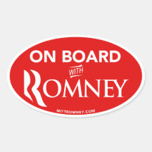 On Board With Mitt Romney 2012 Oval Sticker (Red)