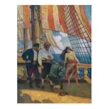 On the Deck of a Galleon Beneath a Striped Sail Postcards