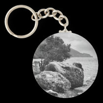 On the shores of Loch Ness B&W keychains