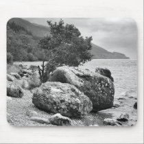 On the shores of Loch Ness B&W mousepads