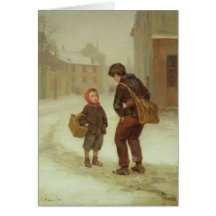 On the way to school in the snow, 1879 greeting card