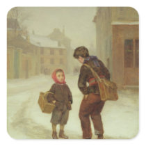 On the way to school in the snow, 1879 sticker