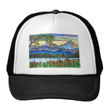 "One Fine Day" Stained Glass Landscape Art! Mesh Hats