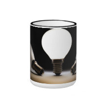 One light bulb shining in a dark space mugs