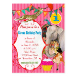 One Year Old Circus Elephant Peacock Giraffe Party Post Cards