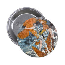 Oniwakamaru the young Benkei, Hiroshige Pinback Button