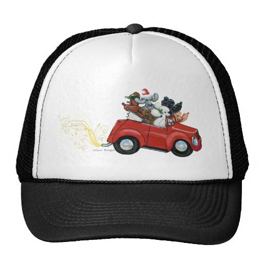 Oodles Poodles red Car Christmas Cap Mesh Hats