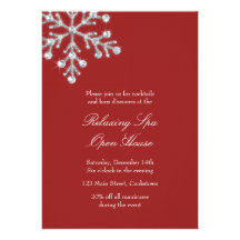 Open House Red Offset Crystal Snowflake Custom Invitation