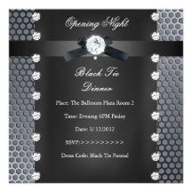 Opening Night Black Tie Formal Black Silver Personalized Invite