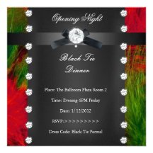 Opening Night Black Tie Formal Red Black Silver Personalized Announcements