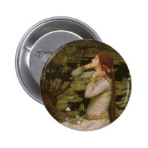 Ophelia (By the Pond) JW Waterhouse, Victorian Art Pinback Button