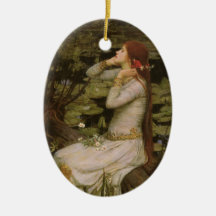 Ophelia (By the Pond) JW Waterhouse, Victorian Art Christmas Tree Ornaments