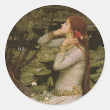 Ophelia (By the Pond) JW Waterhouse, Victorian Art Round Sticker