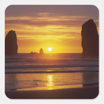 OR, Oregon Coast, Cannon Beach, seastacks at 2 Square Stickers