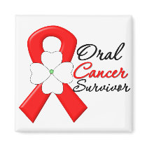 Oral Cancer Survivor Flower Ribbon Refrigerator Magnet