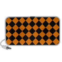 Orange and Black Diagonal Checkerboard Design Travel Speakers