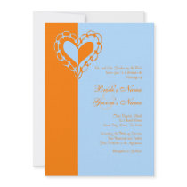 Orange and Blue Heart Wedding Invitation