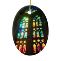 Orange and Blue Stained GlassOval Christmas Ornaments
