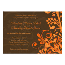 Orange and Brown Floral Fall Wedding Invitation