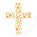 Orange and green floral cross easter seal sticker