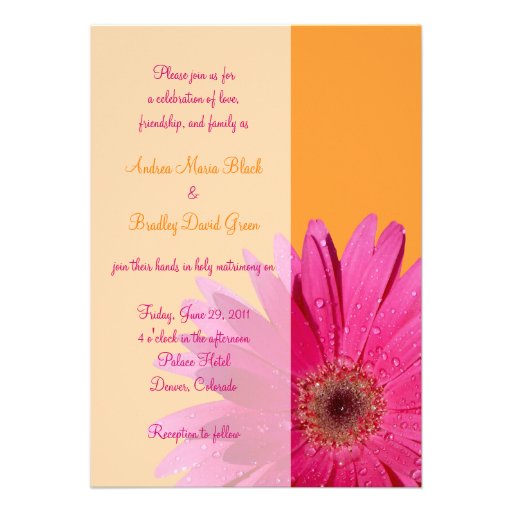 Orange and Pink Gerbera Daisy Wedding Invitation