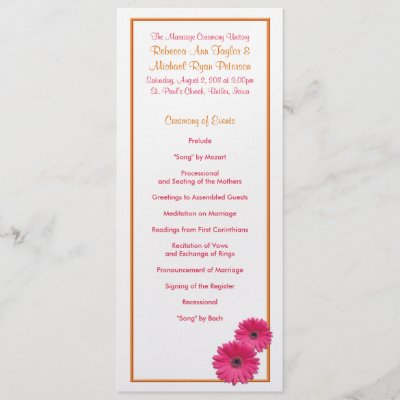 Daisy Wedding Programs on Orange And Pink Gerbera Daisy Wedding Program Personalised