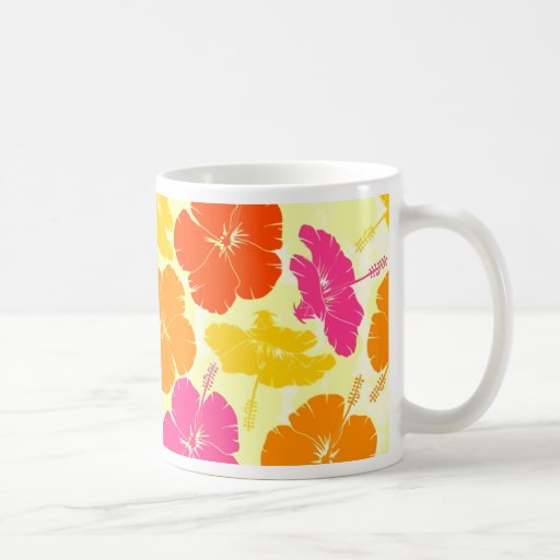Orange and Pink Hibiscus Pattern Coffee Mugs