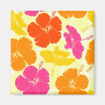 Orange and Pink Hibiscus Pattern Fridge Magnets