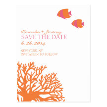 Orange and Pink Tropical Fish  Save the Date Post Cards