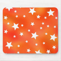 Orange and White Star Pattern Mousepads