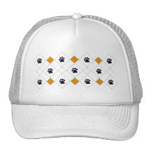Orange Argyle Paw Prints Mesh Hat