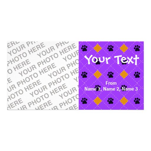 Orange Argyle Paw Prints Photo Card Template