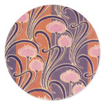 Orange Art Deco Pattern Round Sticker