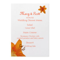 Orange Asiatic Lily Wedding Menu Personalized Invite