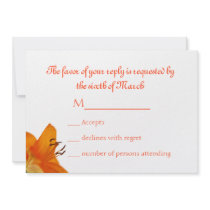 Orange Asiatic Lily Wedding RSVP card Personalised Invites