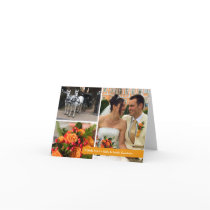 Orange band modern 3 photo montage thank you note cards