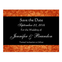 Orange & Black Damask Save The Date Postcard