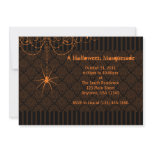 Orange & Black Spider Damask Halloween Invitations