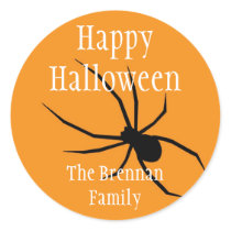 Orange black spider halloween custom name gift tag