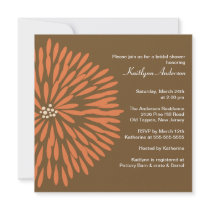 Orange Bloom on Brown Bridal Shower Invitation