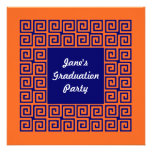 Orange & Blue Greek Key Pattern Party Invitation