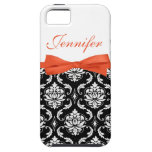 Orange Bow with Damask and First Name iPhone Case