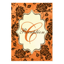 Orange Brown Ivory Floral Damask Enclosure Card Business Card Template